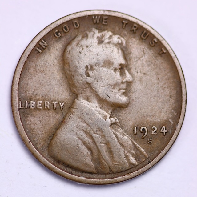 1924-S wheat penny showing the San Francisco S mint mark and Lincoln portrait detail